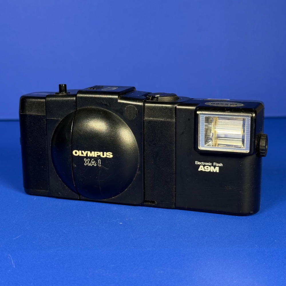 Olympus XA1 35mm Film Camera with A9M Electronic Flash Black Vintage Analog
